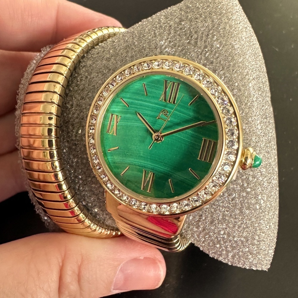 Malachite gold tone coil watch by Colleen Lopez - Picture 3 of 8